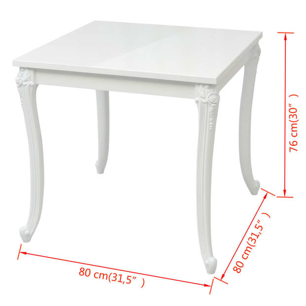 vidaXL Eettafel 80 x 80 x 76 cm hoogglans wit