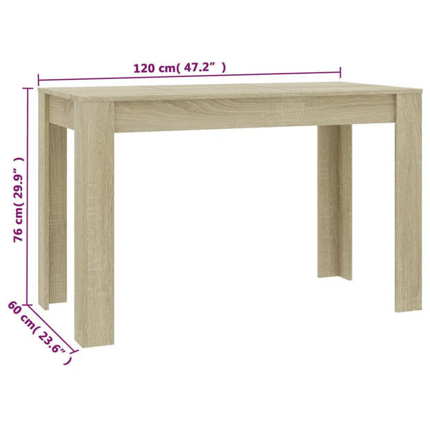 vidaXL Eettafel 120x60x76 cm bewerkt hout sonoma eikenkleurig