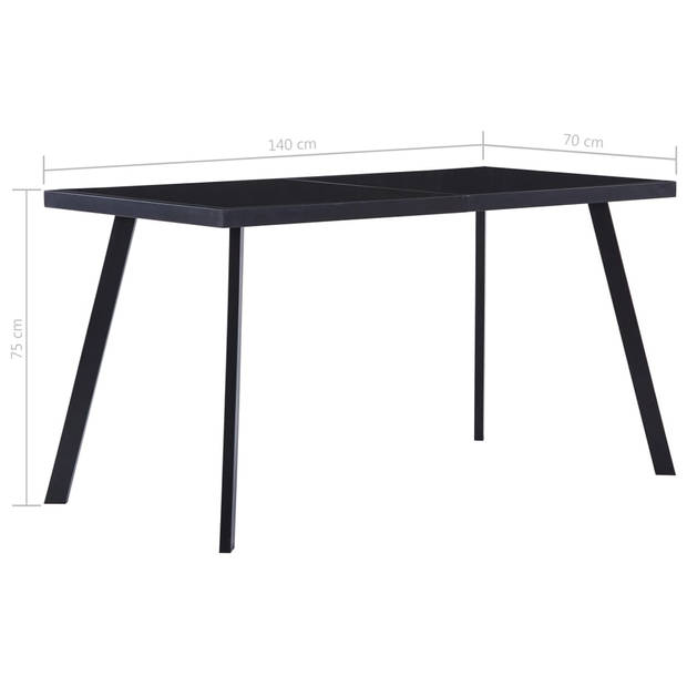 vidaXL Eettafel 140x70x75 cm gehard glas zwart