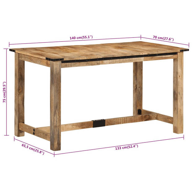 vidaXL Eettafel 140x70x75 cm massief mangohout