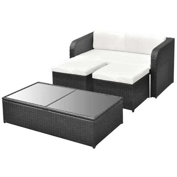 vidaXL 4-delige Loungeset met kussens poly rattan zwart