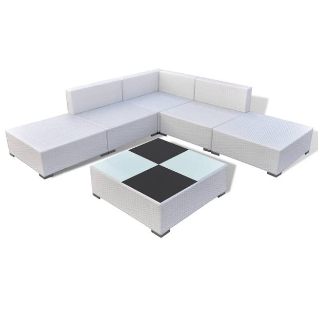 vidaXL 6-delige Loungeset met kussens poly rattan wit