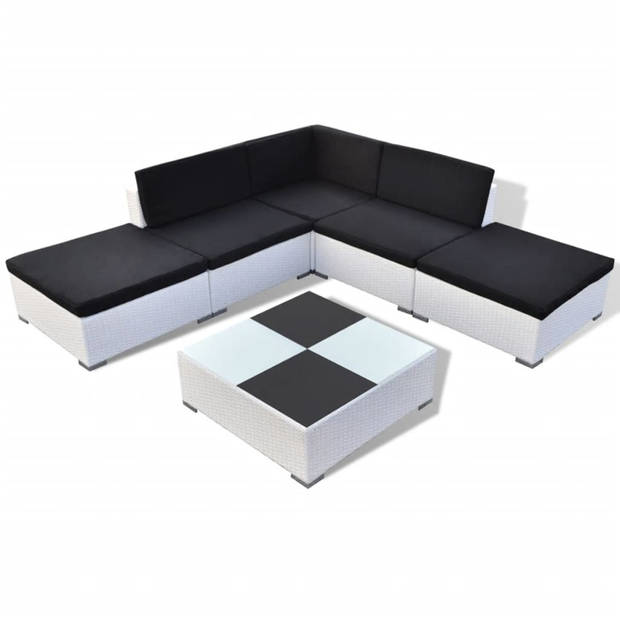 vidaXL 6-delige Loungeset met kussens poly rattan wit