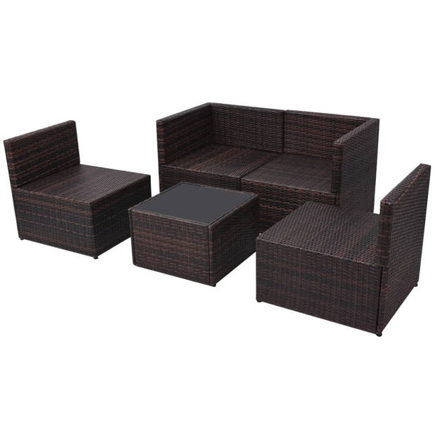 vidaXL 5-delige Loungeset met kussens poly rattan bruin