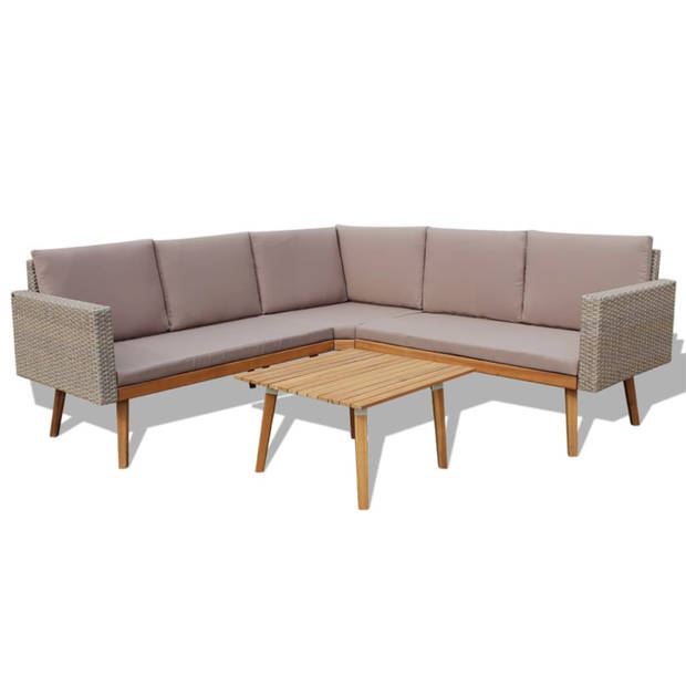 vidaXL 4-delige Loungeset met kussens poly rattan grijs