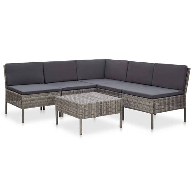 vidaXL 6-delige Loungeset met kussens poly rattan grijs