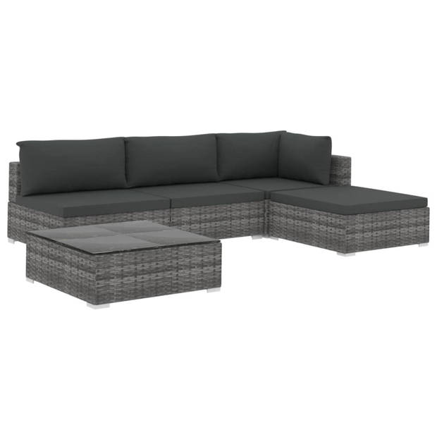 vidaXL 5-delige Loungeset met kussens poly rattan grijs