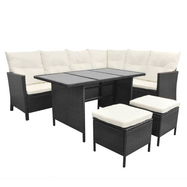 vidaXL 4-delige Loungeset met kussens poly rattan zwart