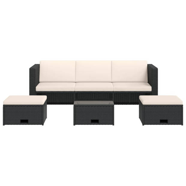 vidaXL 4-delige Loungeset met kussens poly rattan zwart