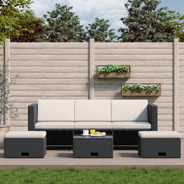 vidaXL 4-delige Loungeset met kussens poly rattan zwart