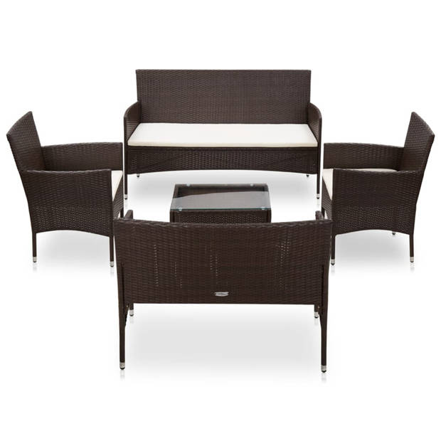 vidaXL 5-delige Loungeset met kussens poly rattan bruin