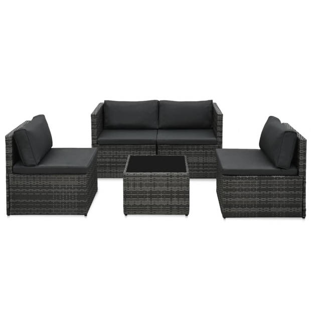 vidaXL 5-delige Loungeset met kussens poly rattan grijs