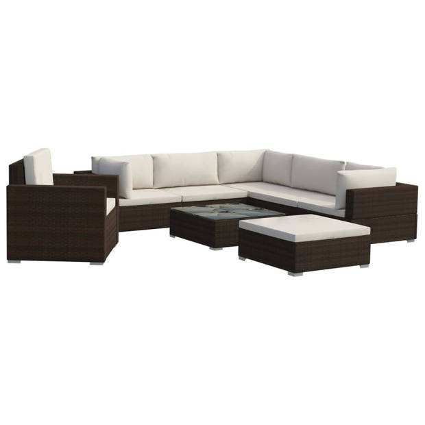 vidaXL 8-delige Loungeset met kussens poly rattan bruin