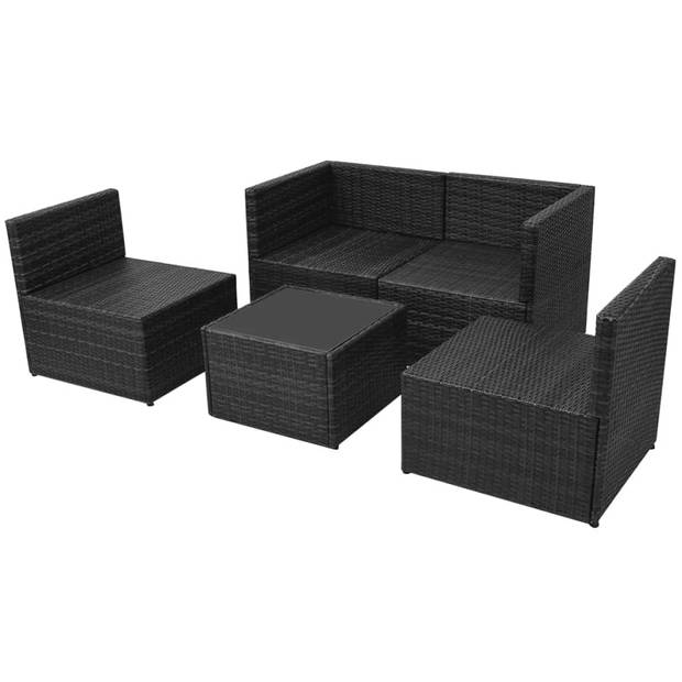 vidaXL 5-delige Loungeset met kussens poly rattan zwart