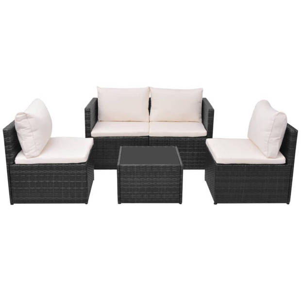 vidaXL 5-delige Loungeset met kussens poly rattan zwart