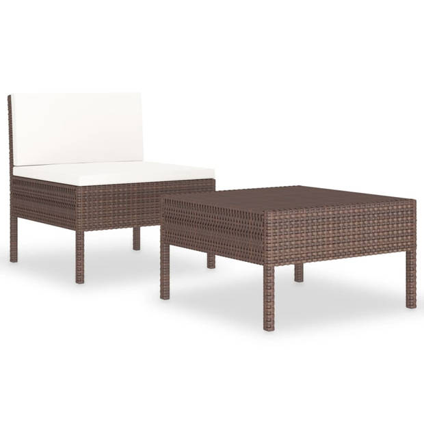 vidaXL 2-delige Loungeset met kussens poly rattan bruin