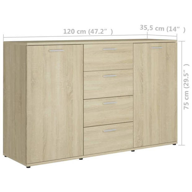 vidaXL Dressoir 120x35,5x75 cm bewerkt hout sonoma eikenkleurig