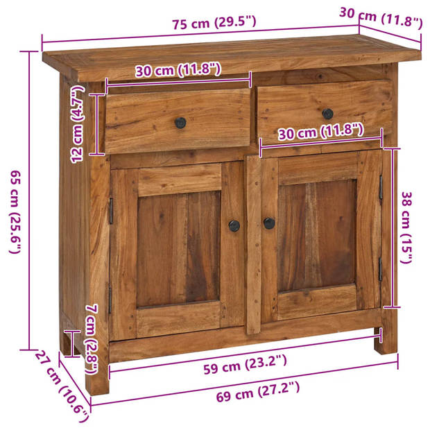 vidaXL Dressoir 75x30x65 cm massief gerecycled hout