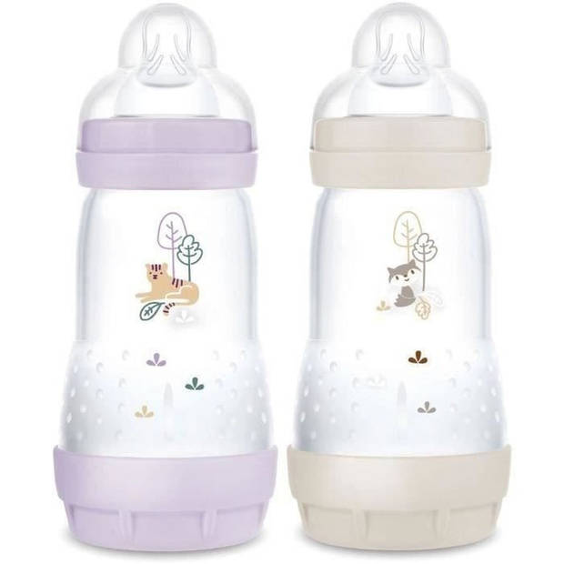 Set van 2 Babyflessen - MAM - Easy Start / Anti-Colic - 260 ml - Flow 2 Speen - Lila + Zand