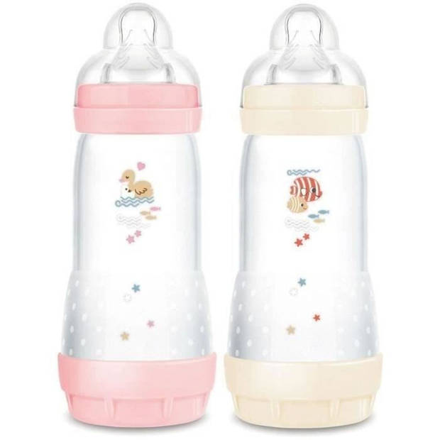 Set van 2 Babyflessen - MAM - Easy Start - Klassiek Anti-Colic - 320 ml - Doorstroomsnelheid 3 speen - Candy + Cotton