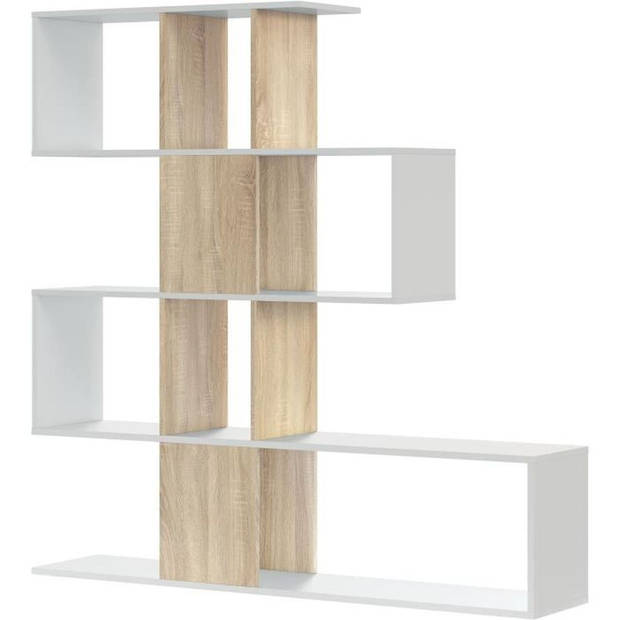 ZIGZAG boekenkast - Eiken en wit - 3 niveaus - 145 x 145 x 28 cm