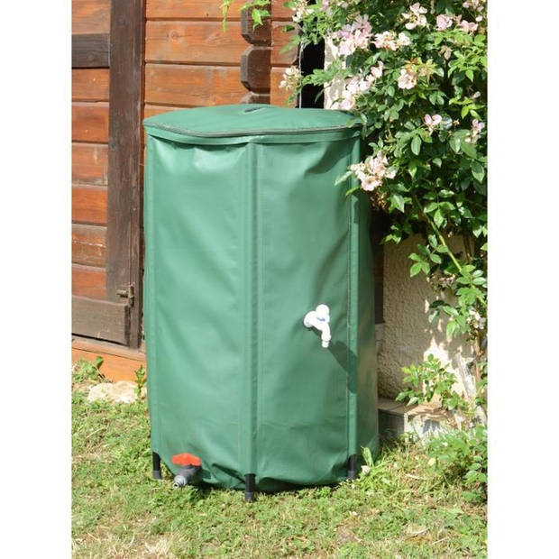 EDA - Flexibele en opvouwbare wateropvangbak 250 L - met filter + 2 kranen - Weerbestendig - Ø 60 x H.88 cm