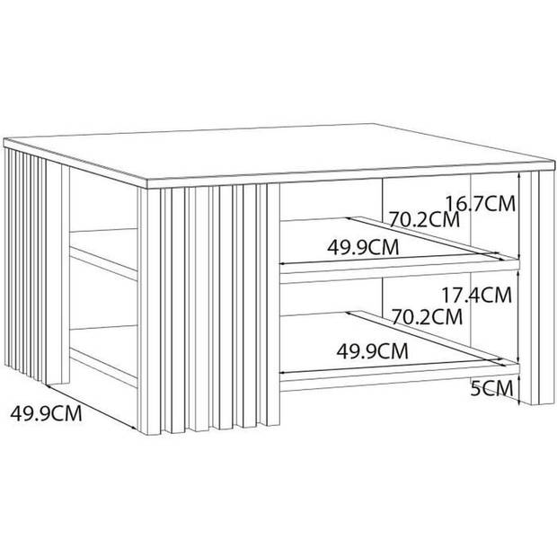 CARDIGAN salontafel - Ambachtelijk eiken en zwart decor - L80 x D80 x H45 cm - Zwarte metalen handgrepen