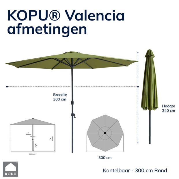 Kopu® Valencia Parasol Rond 300 cm met Beschermhoes - Olijfgroen