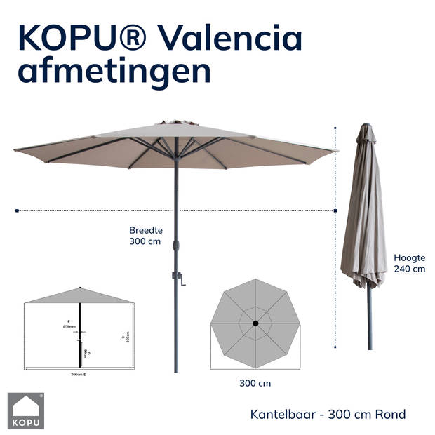 Kopu® Valencia Parasol Rond 300 cm met Beschermhoes - Taupe