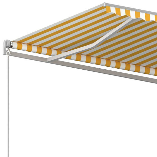 vidaXL Luifel automatisch uittrekbaar met palen 4,5x3,5 m geel en wit