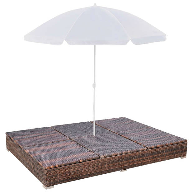 vidaXL Loungebed met parasol poly rattan bruin