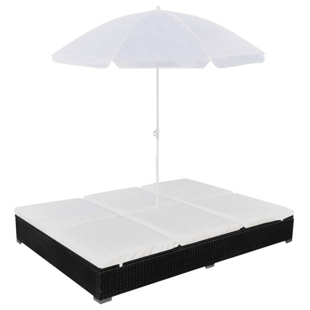 vidaXL Loungebed met parasol poly rattan zwart