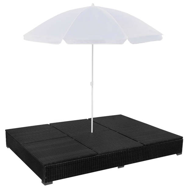 vidaXL Loungebed met parasol poly rattan zwart