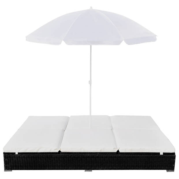 vidaXL Loungebed met parasol poly rattan zwart