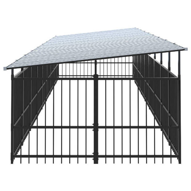 vidaXL Hondenkennel voor buiten met dak 16,89 m² staal