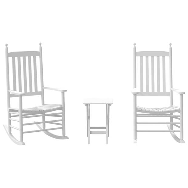 vidaXL Schommelstoelen 2 st met inklapbare tafel populierenhout wit