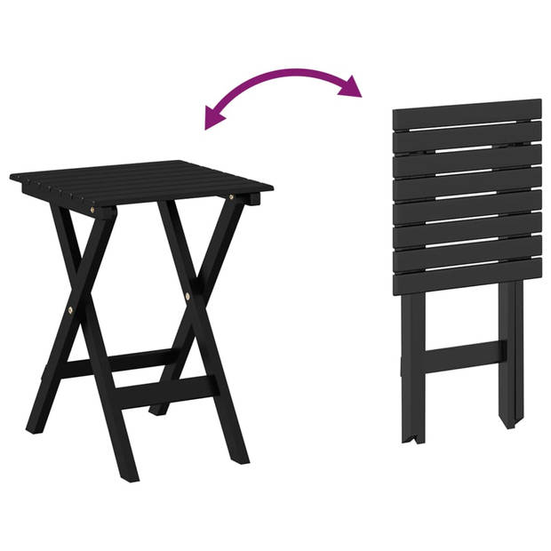 vidaXL Schommelstoel met inklapbare tafel massief populierenhout zwart