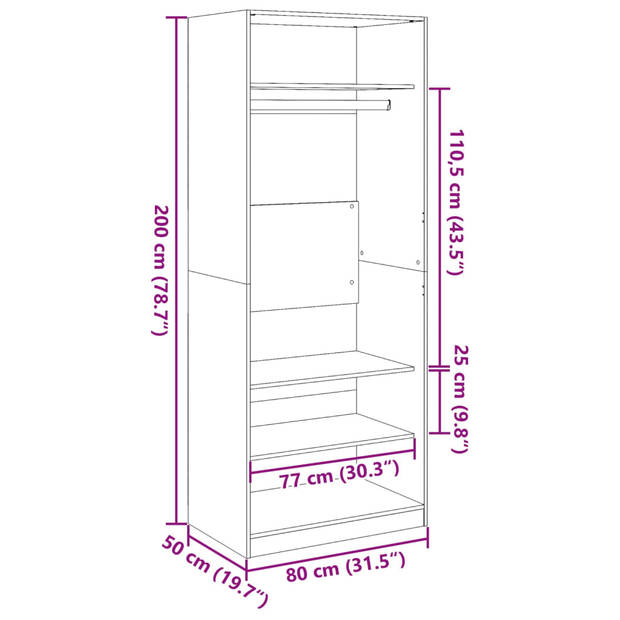 vidaXL Kledingkast 80x50x200 cm bewerkt hout wit