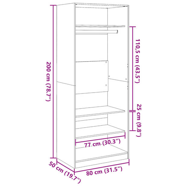 vidaXL Kledingkast 80x50x200 cm bewerkt hout betongrijs