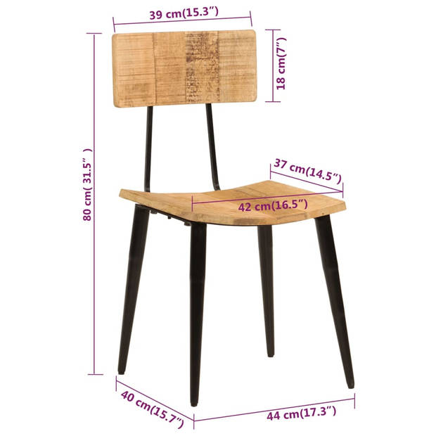 vidaXL Eetkamerstoelen 2 st 44x40x80 cm massief mangohout