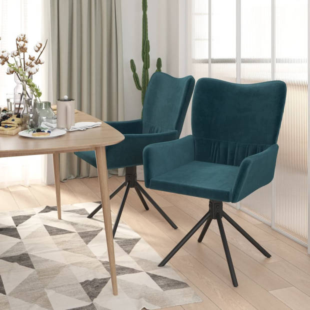 vidaXL Eetkamerstoelen draaibaar 2 st fluweel blauw