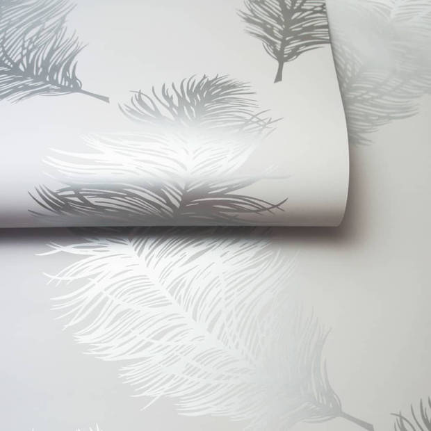 DUTCH WALLCOVERINGS Behang Fawning Feather lichtgrijs