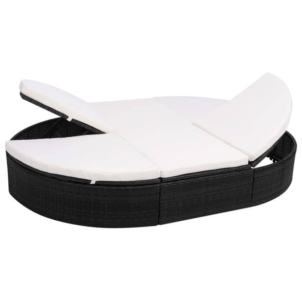 vidaXL Loungebed met kussen poly rattan zwart