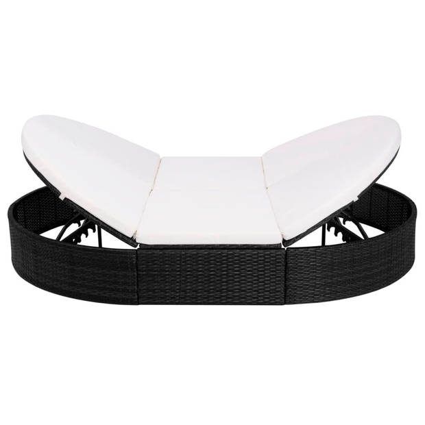 vidaXL Loungebed met kussen poly rattan zwart