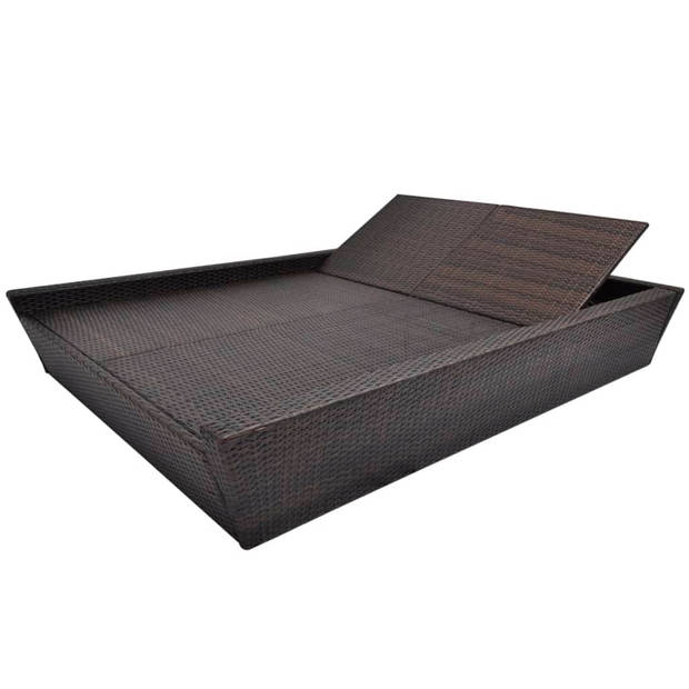 vidaXL Loungebed met kussen poly rattan bruin