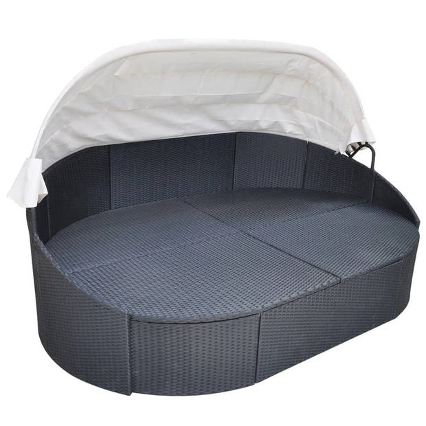 vidaXL Loungebed met luifel poly rattan zwart