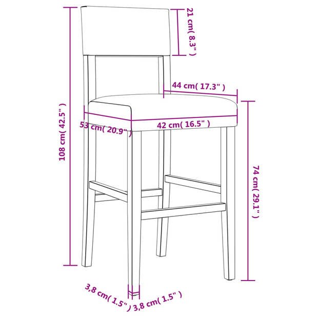 vidaXL Barstoelen 2 st massief rubberhout en kunstleer