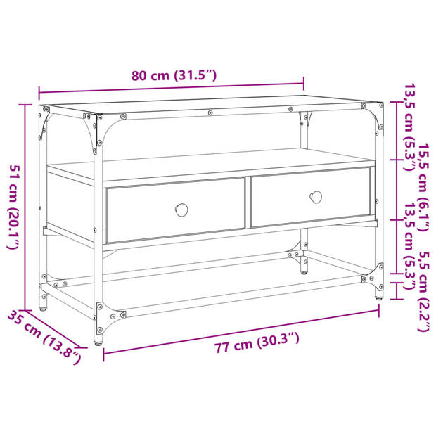 vidaXL Tv-meubel met glazen blad 80x35x51 cm bewerkt hout grijs sonoma