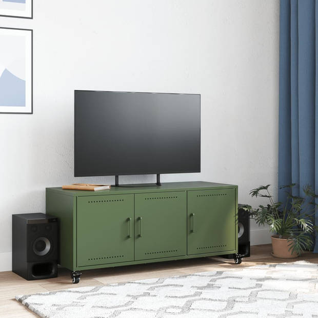 vidaXL Tv-meubel 100,5x39x43,5 cm koudgewalst staal olijfgroen