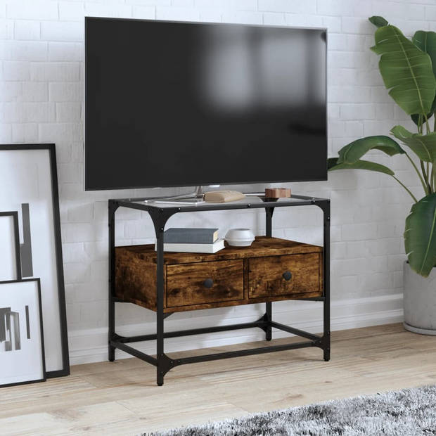 vidaXL Tv-meubel met glazen blad 60x35x51 cm hout gerookt eikenkleurig